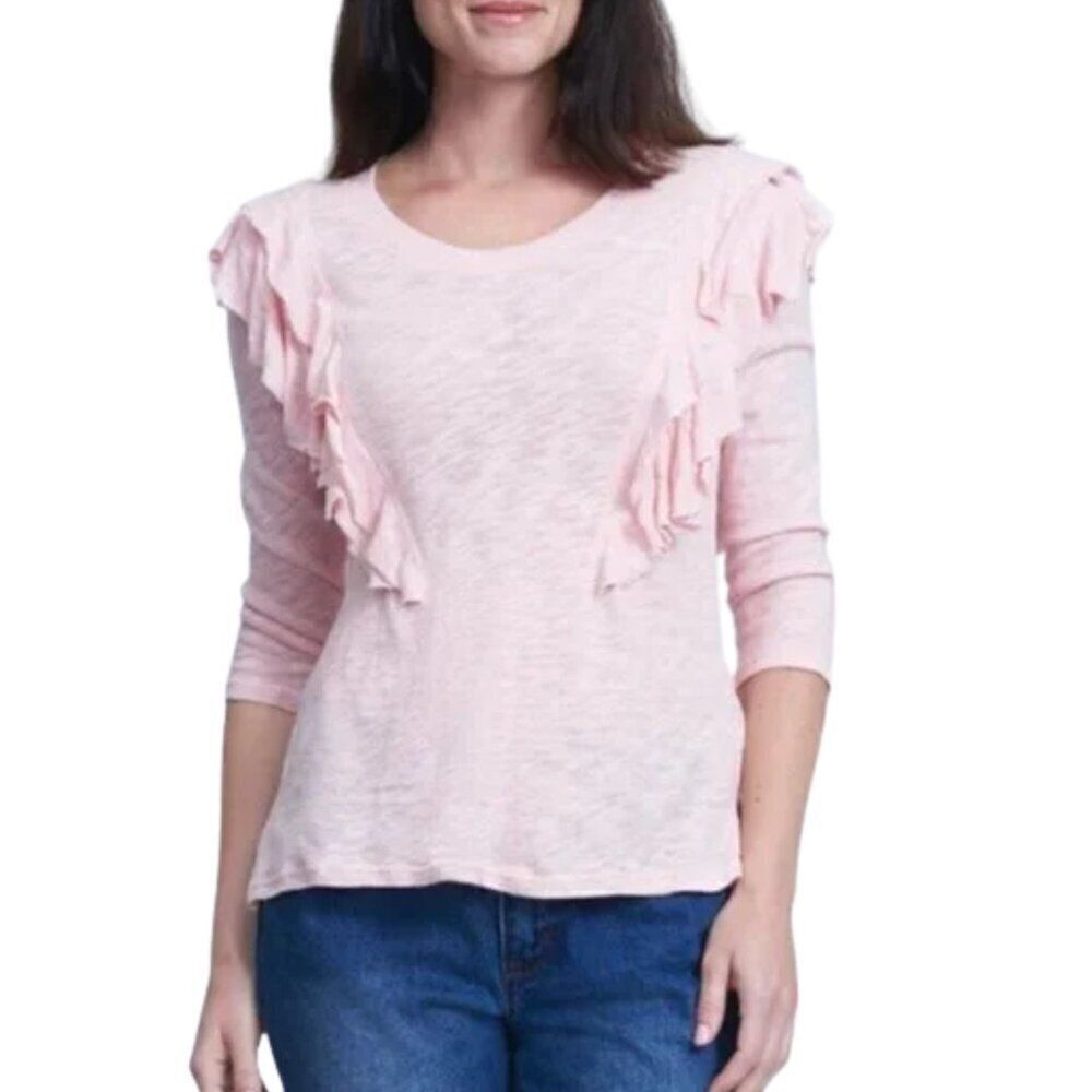 NWT Seven7 Double Ruffle Pink Long Sleeve Top Sz. M